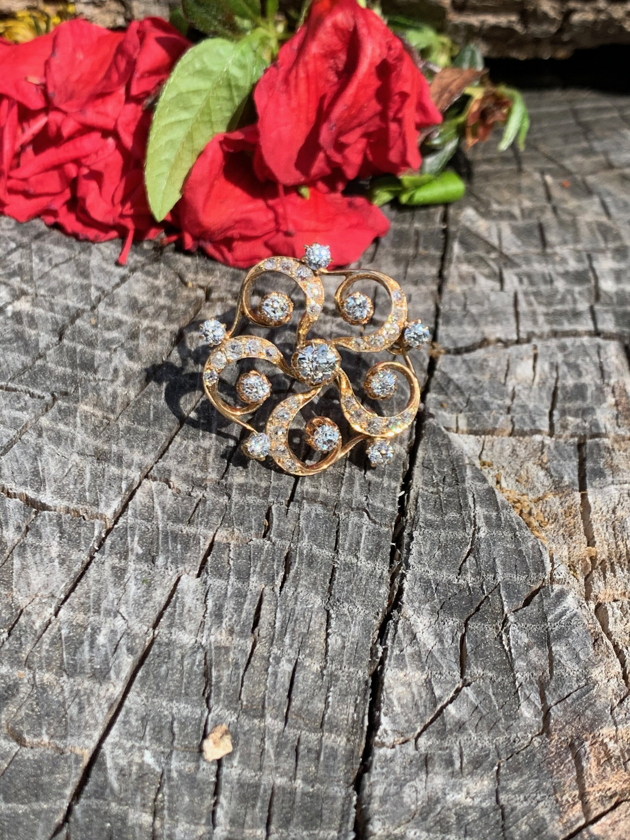 Victorian Gold and Diamond Starburst Circle Pin