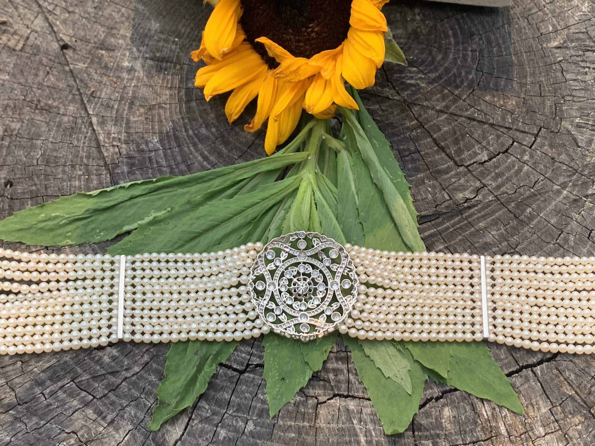 Platinum Art Deco Style Pearl and Diamond Choker