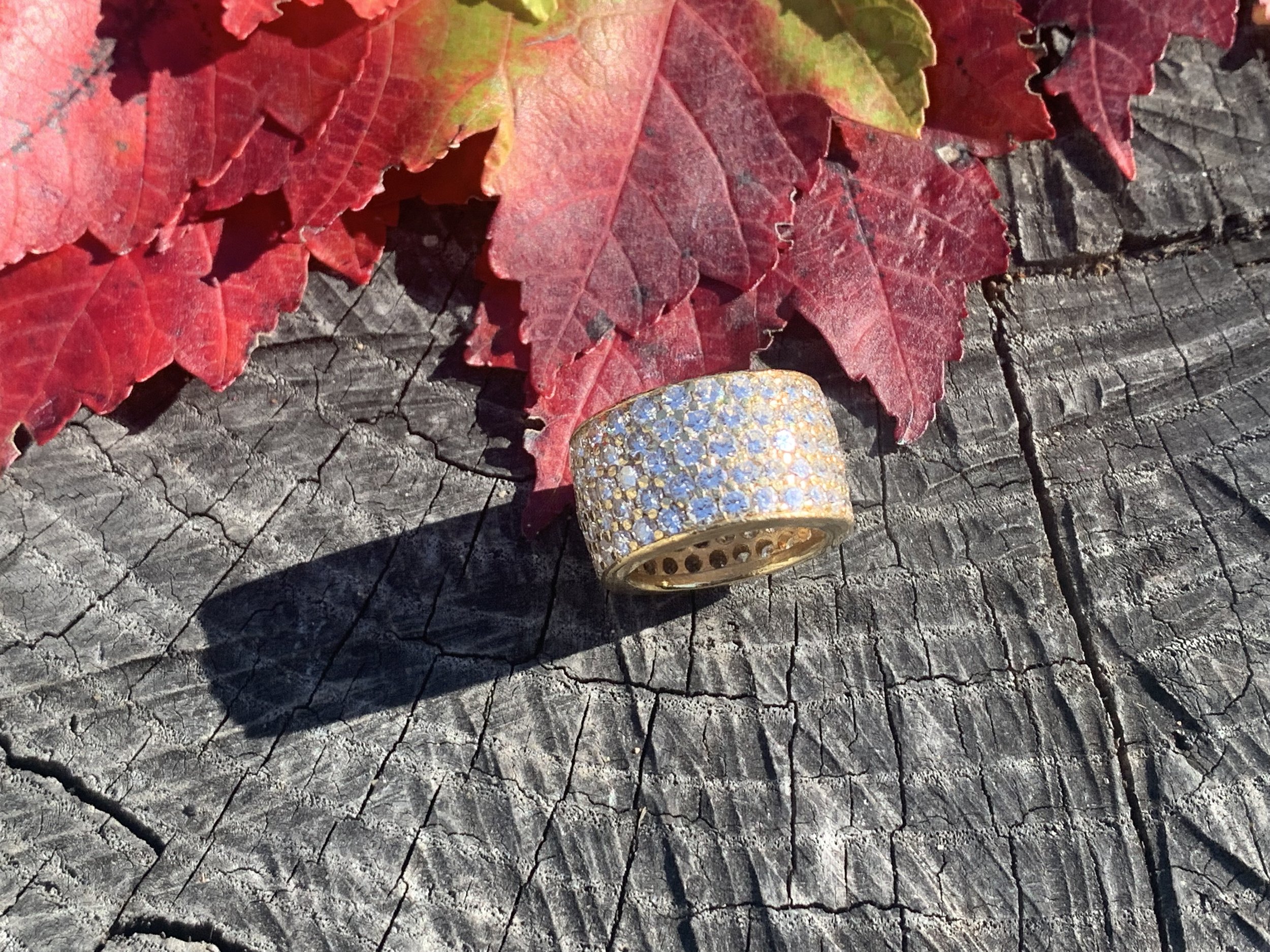 14K Yellow Gold Wide Diamond Band Ring