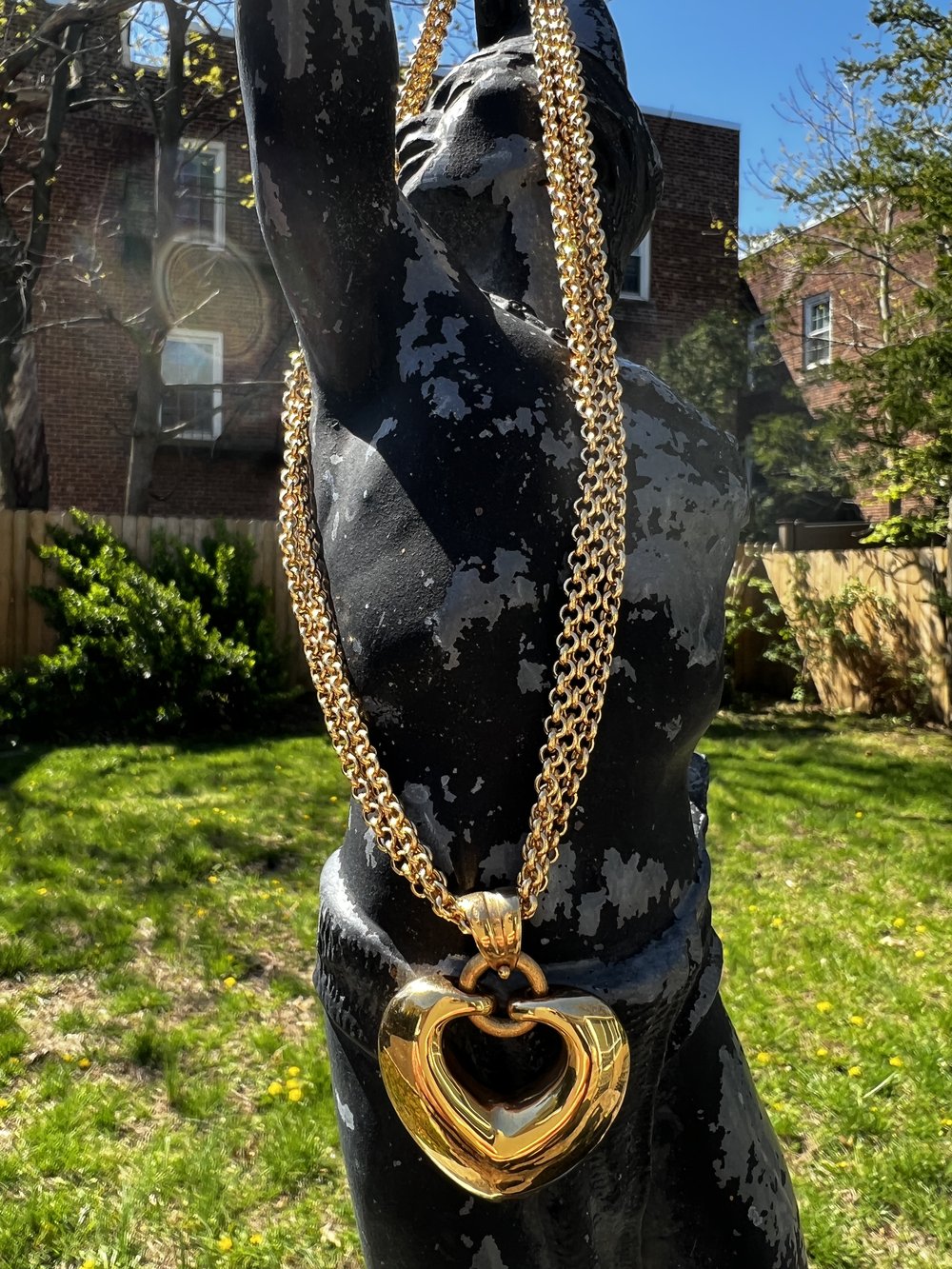 18K Yellow Gold Chunky Gold Heart Necklace — Antique Jewelry NYC