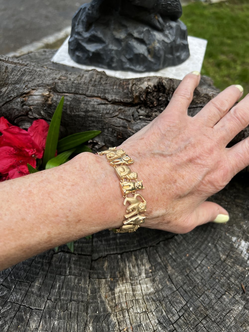14K Yellow Gold Cat Charm Bracelet — Antique Jewelry NYC