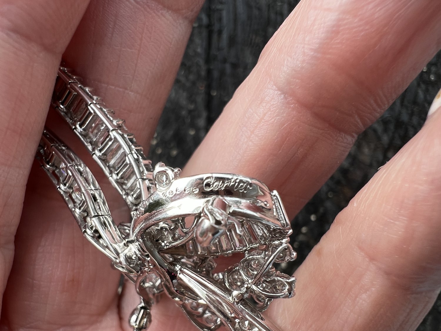 Cartier Platinum Diamond Bow Brooch — Antique Jewelry NYC