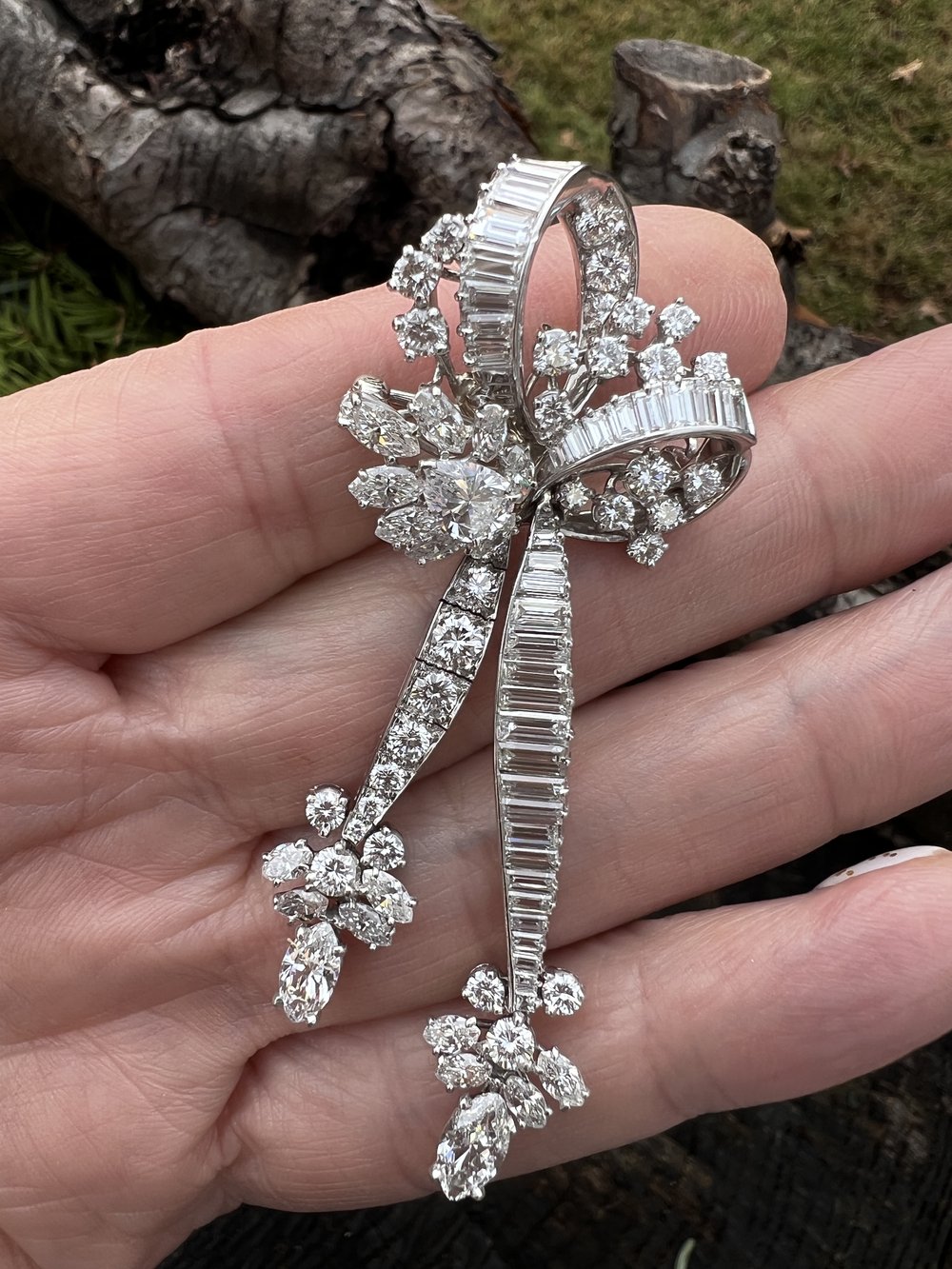 Cartier Platinum Diamond Bow Brooch — Antique Jewelry NYC