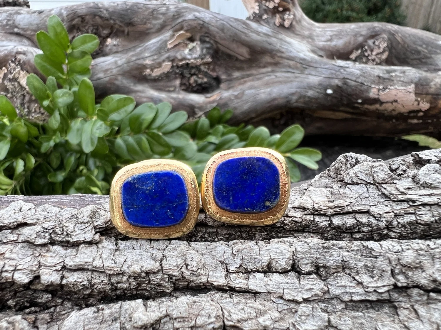 金無垢 鮑前金具 18K Yellow Gold Van Clef & Arpels Lapis Cufflinks — Antique