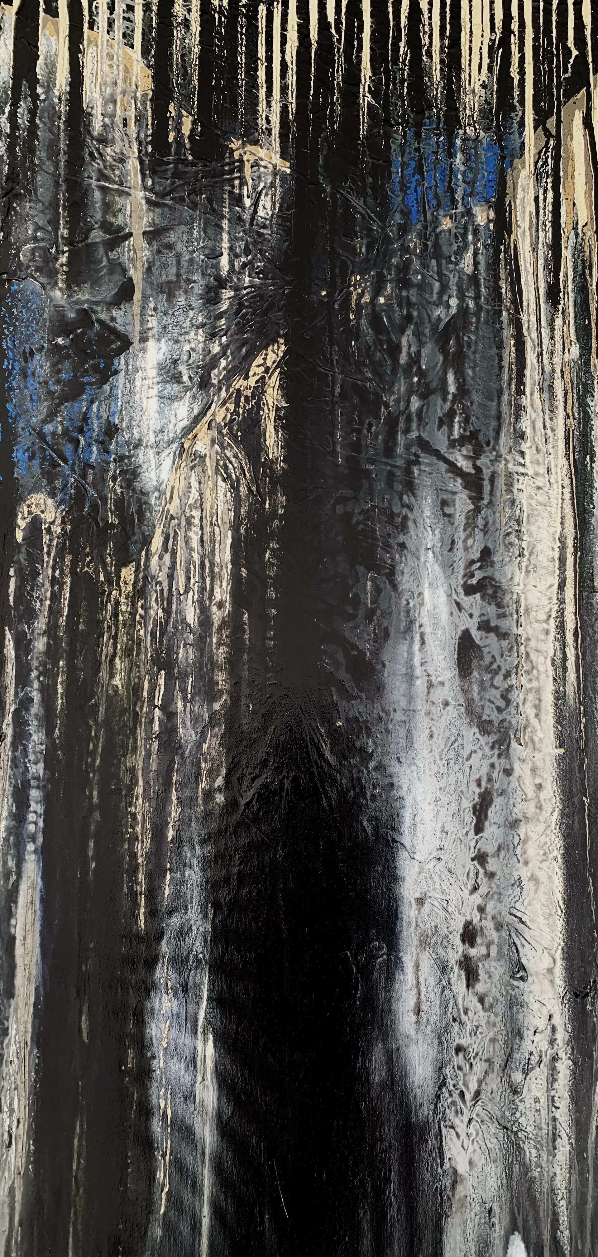  Acrylic, spray paint, modeling paste, acrylic ink on canvas, 24”x48” 