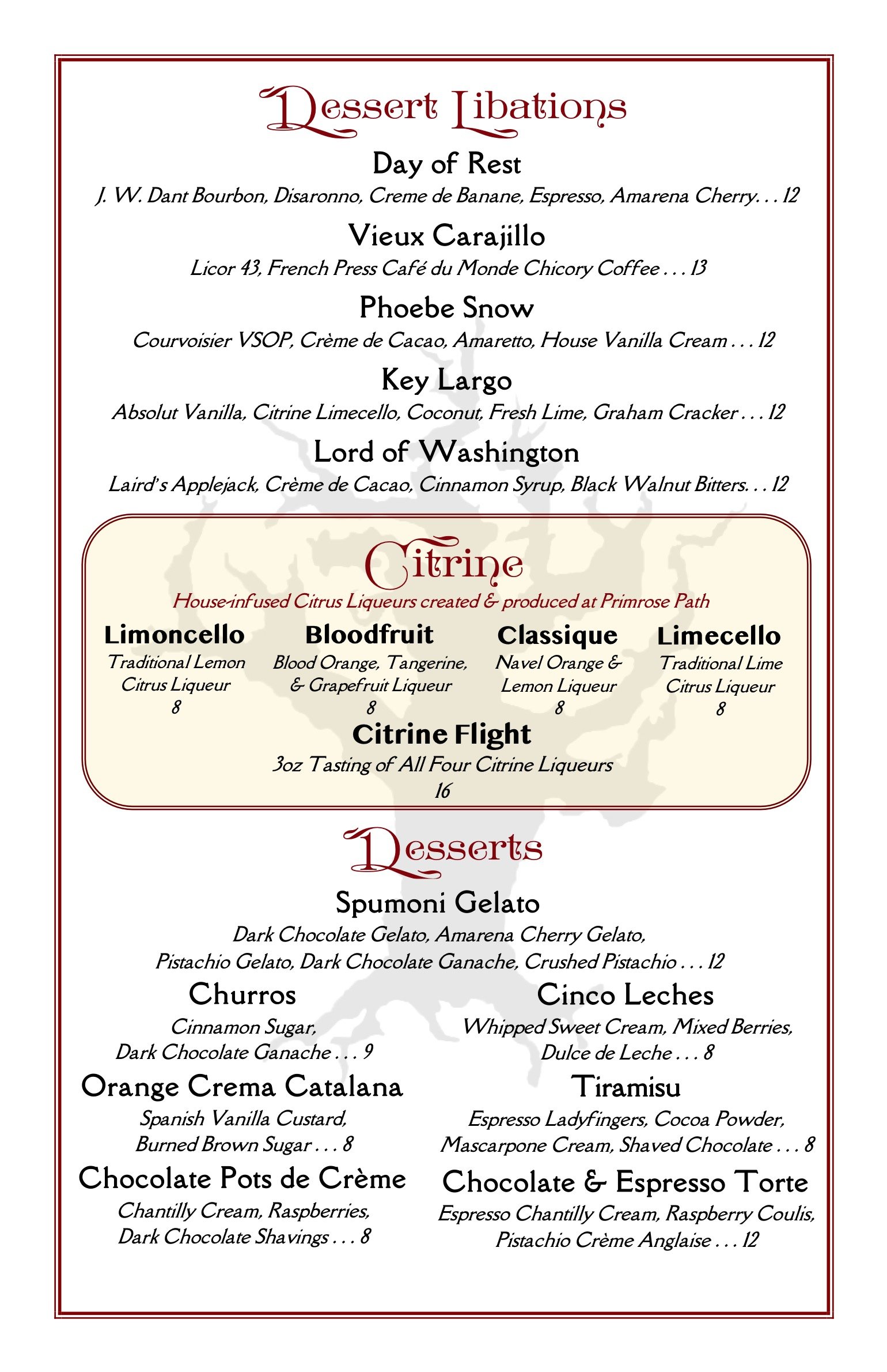 Menu — Primrose Path