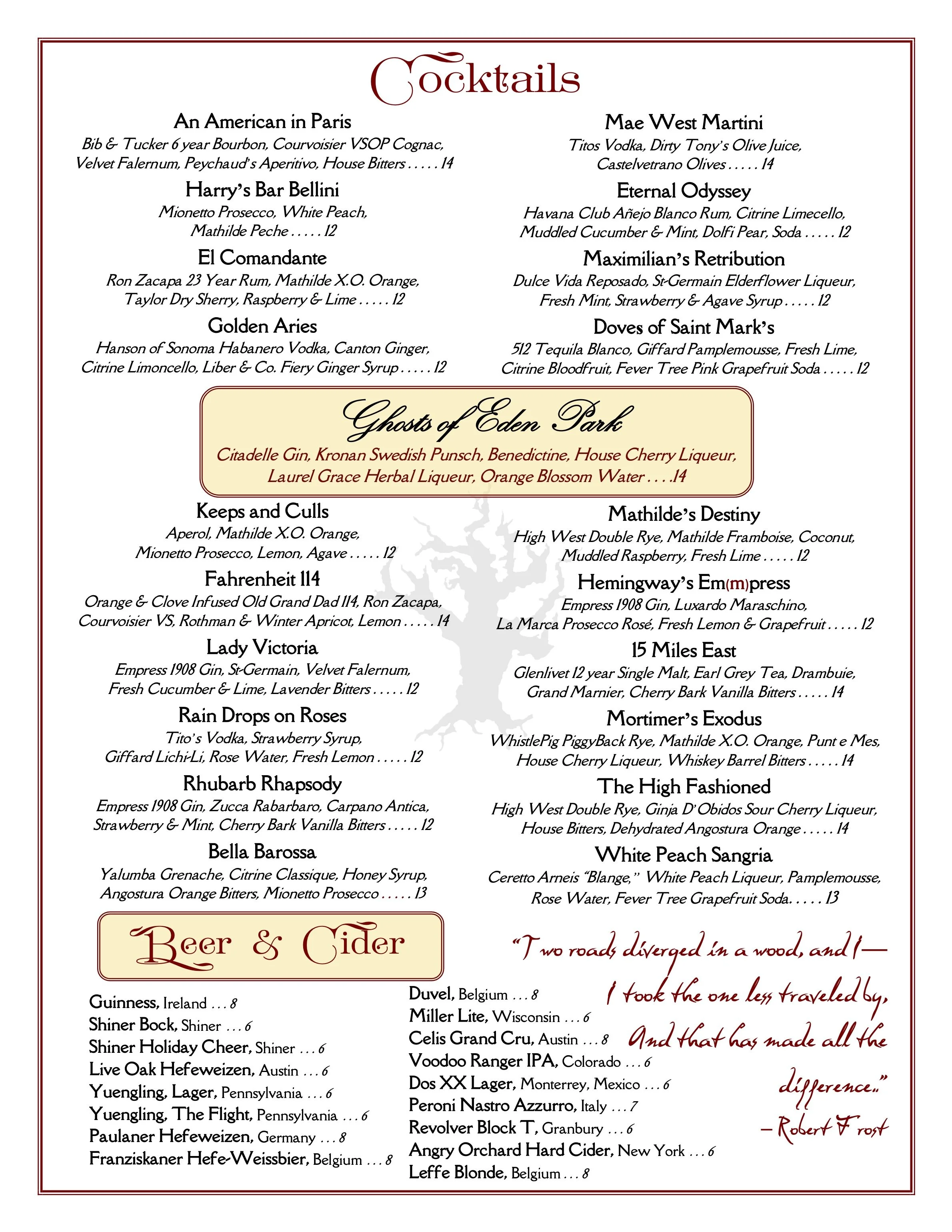 Menu — Primrose Path