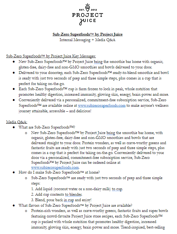  Drafted client internal messaging points + media Q&amp;A reference points (part one).  