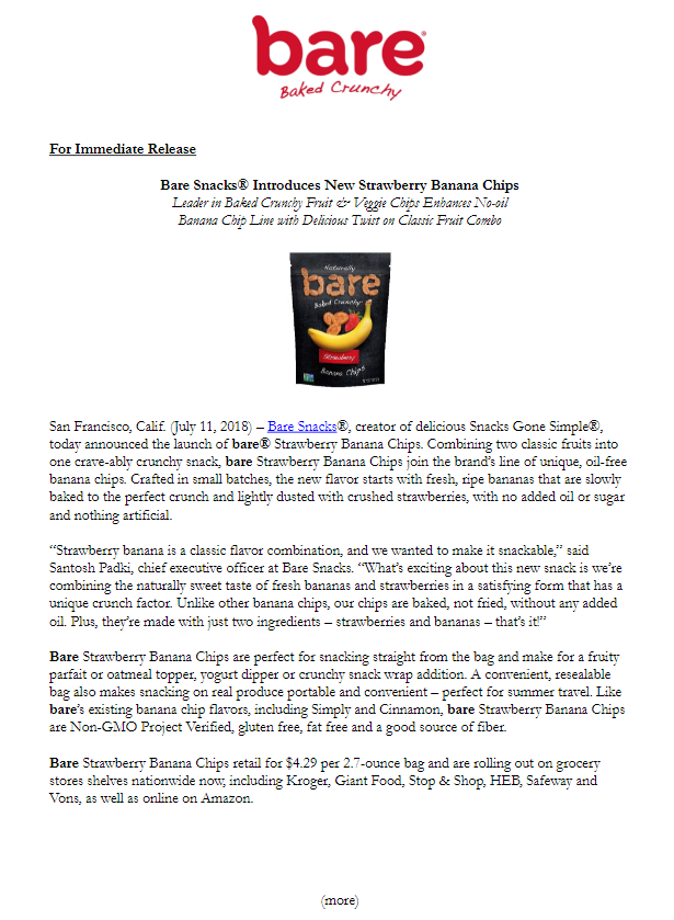  Crafted client press release surrounding new product launch. 