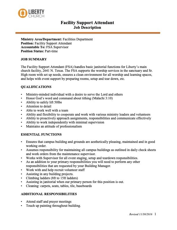 FSA Job Discription — Liberty Church