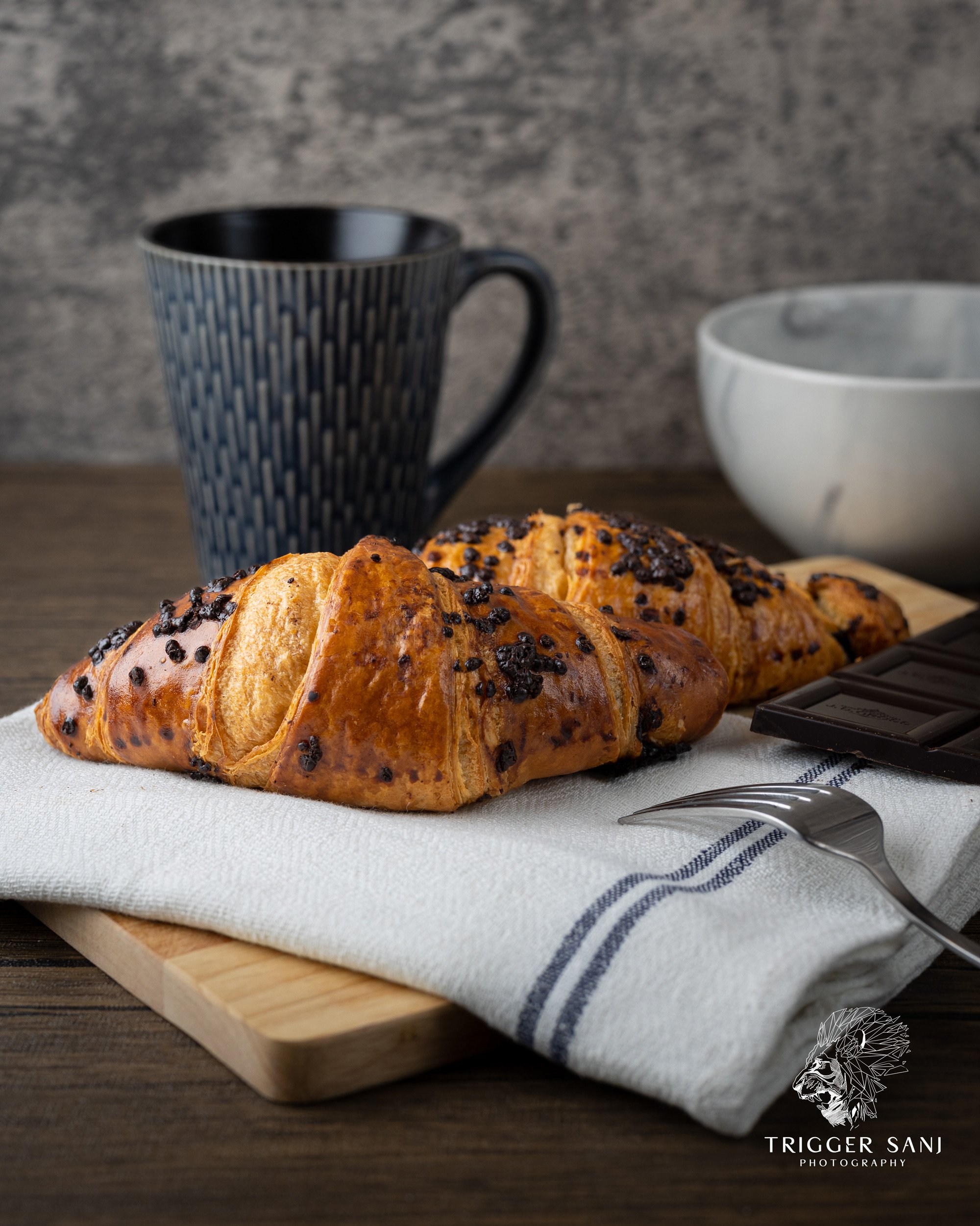 A professional photo of a Tesco chocolate croissant - Pain au Chocola