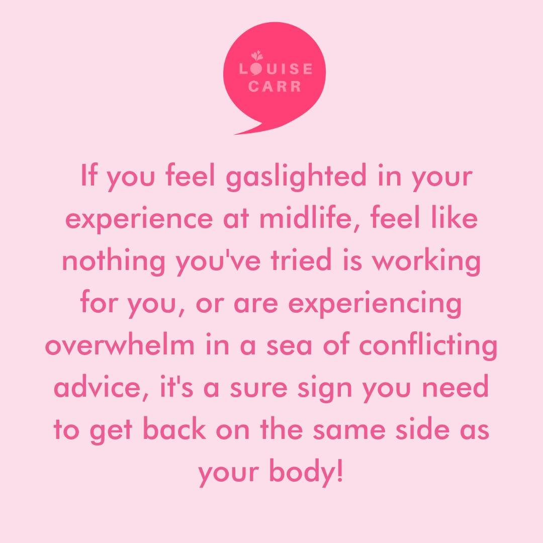 For more information about getting on the same side as your body, register for my digital course, Menopause U.

Let&rsquo;s talk about menopause and tell me your big takeaway from the turbulent and discombobulating process of hormonal change, DM me a