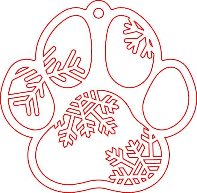 Dog_Paw _Ornament.File contains cutting only. File formats available are DXF, AI, PDF, CDR, and SVG. The CDR file contains hairline stroke for cutting. AI and PDF file contain 0.001” stroke. The SVG is 1pt stroke.