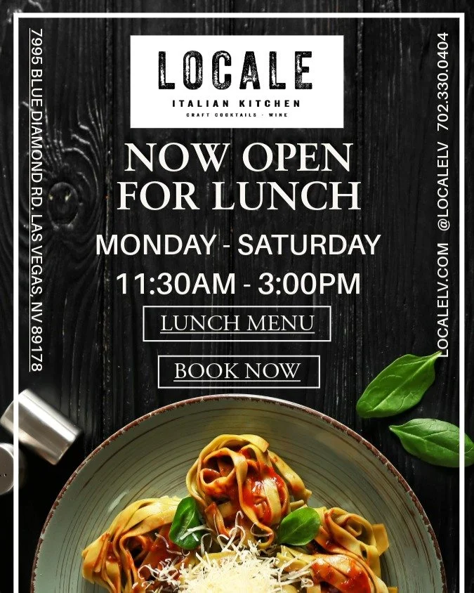 Locale is open daily for Lunch starting Monday, October 20th! Lunch specials and Full Bar available Monday - Saturday starting at 11:30am! 

And join us on Sunday's for Italian Brunch starting at 11:00am!