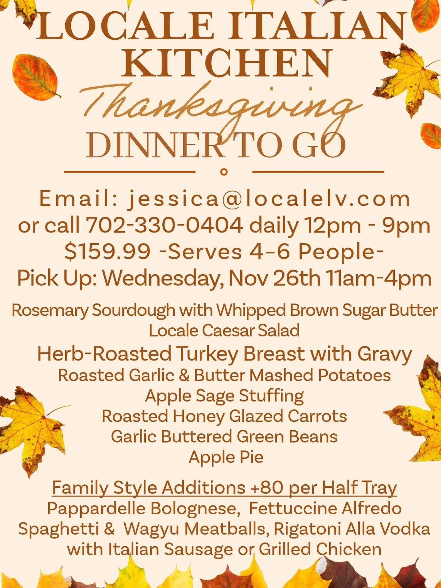 Pre order your Thanksgiving To Go from Locale before we are sold out!!