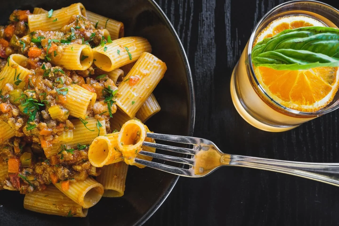 Sipping the perfect Locale Old Fashioned while diving into rich, soul warming Rigatoni Bolognese at Locale. This is what dinner dreams are made of.