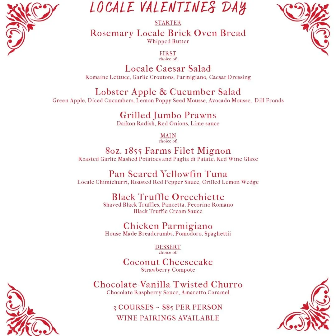 Fall in love all over again this Valentine's Day at Locale Italian Kitchen 💕🍝
Our special 3-course menu is pure Italian passion: Antipasti to start the sparks, Main Course Steak, Pasta or Seafood for the Heart, and Dolci to sweeten every moment. Ju