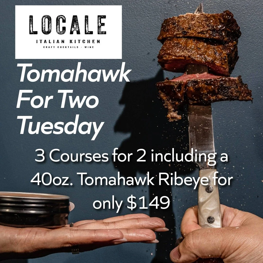 When Tuesday treats you to 40oz of dry-aged glory&hellip; 3-course Tomahawk experience for two for only $149 at @localelv &mdash; scratch-made Italian sides, killer cocktails, and pure Carnivore bliss.