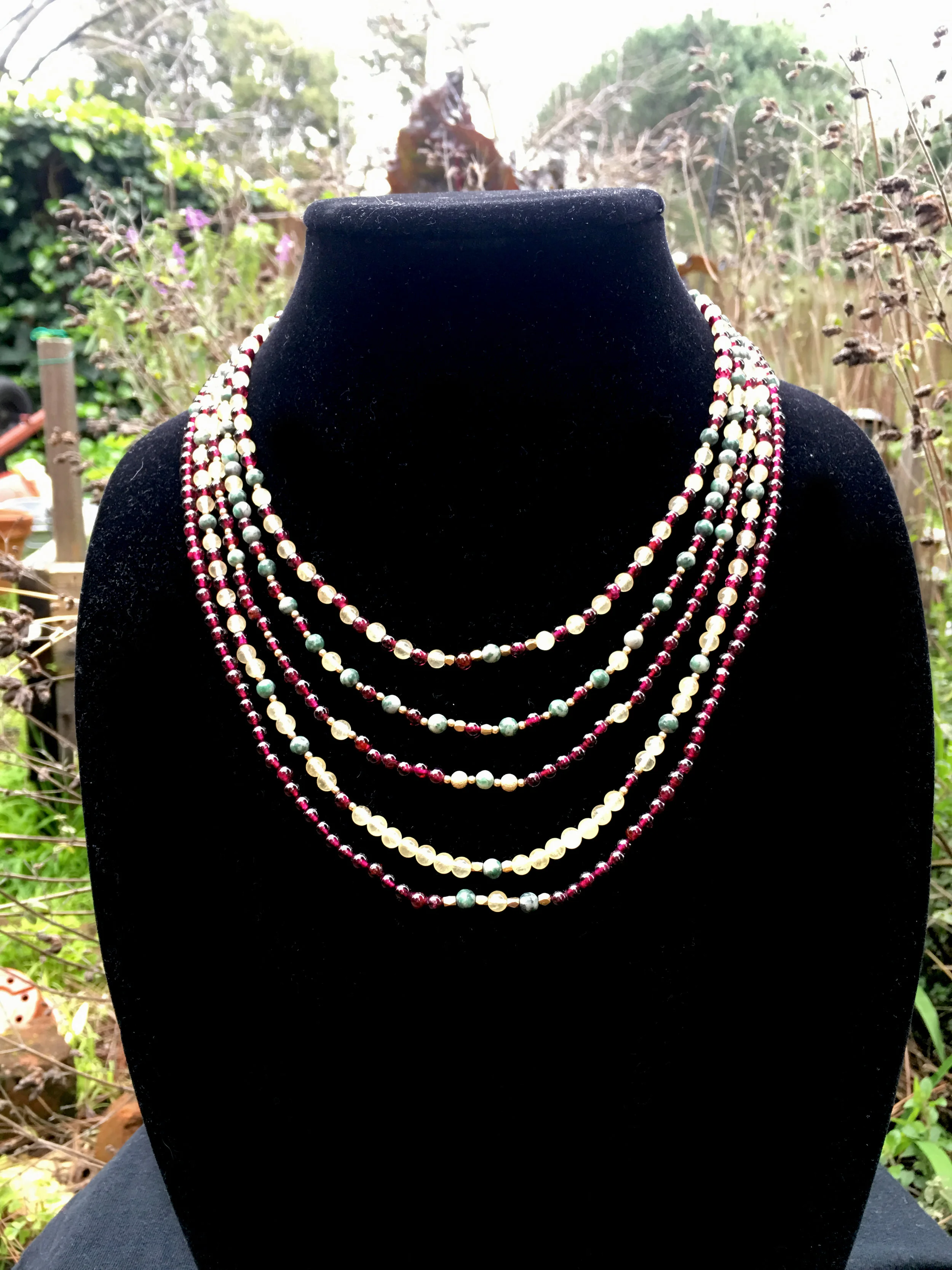 Red Garnet, Honey Jade, &amp; Tree Agate (includes earrings)