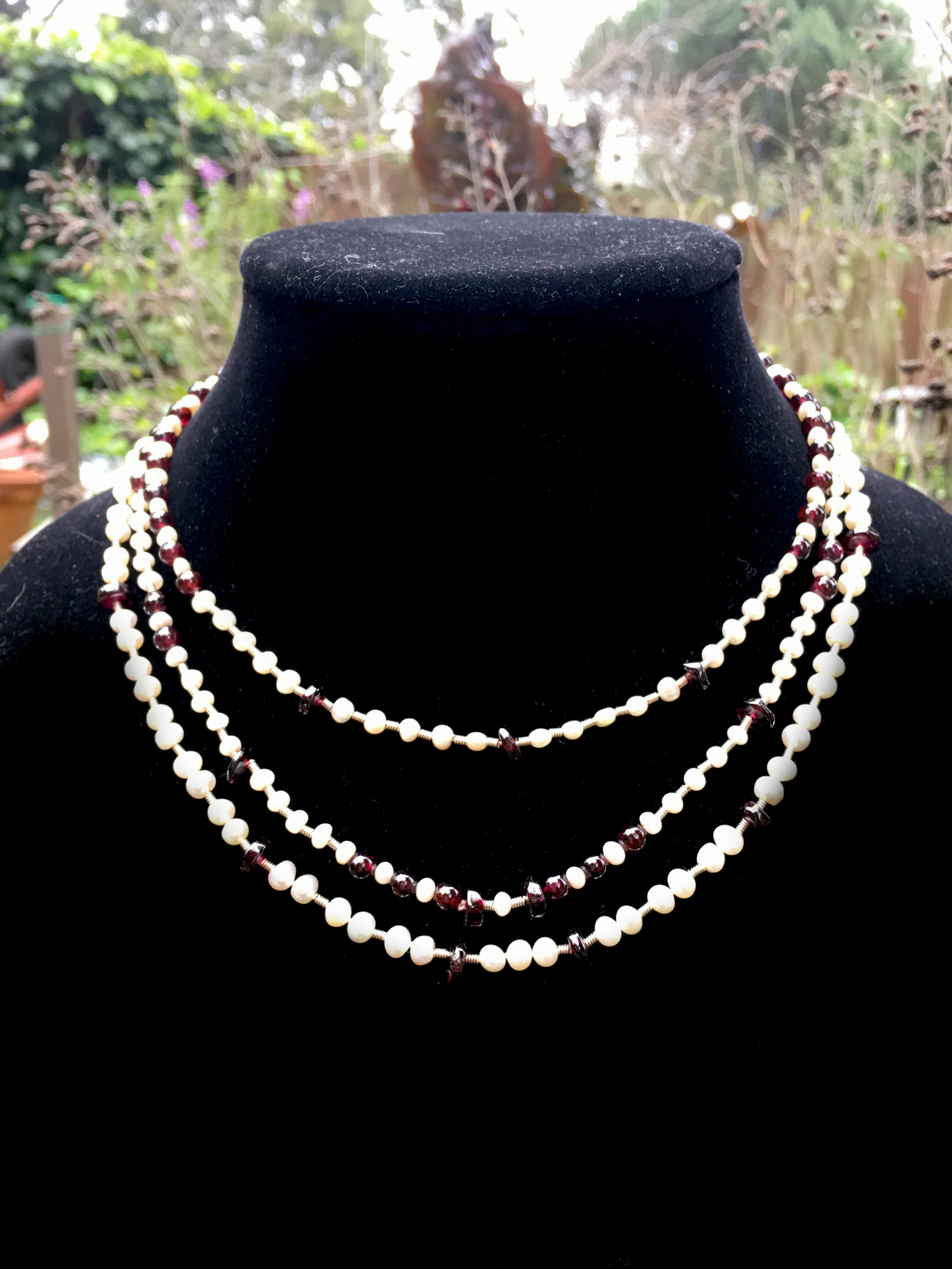 Red Garnet &amp; Fresh Water Pearls (includes earrings)