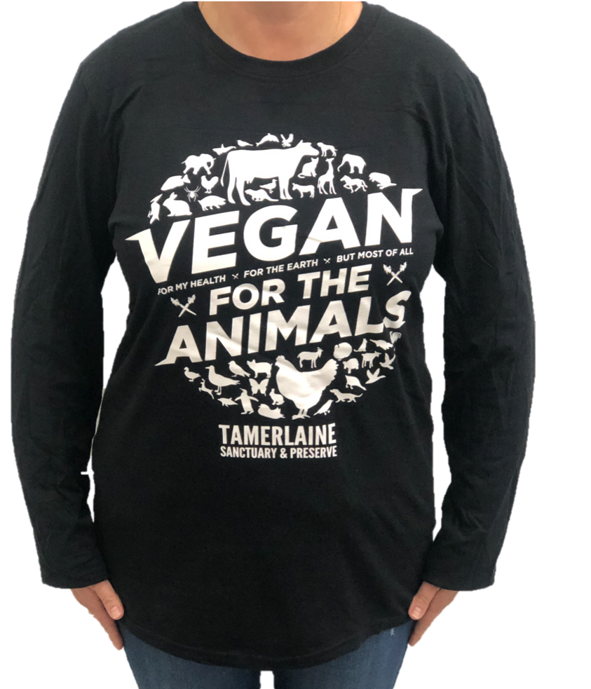 Long Sleeve T-shirt Vegan For The Animals- Black — Tamerlaine Sanctuary &  Preserve
