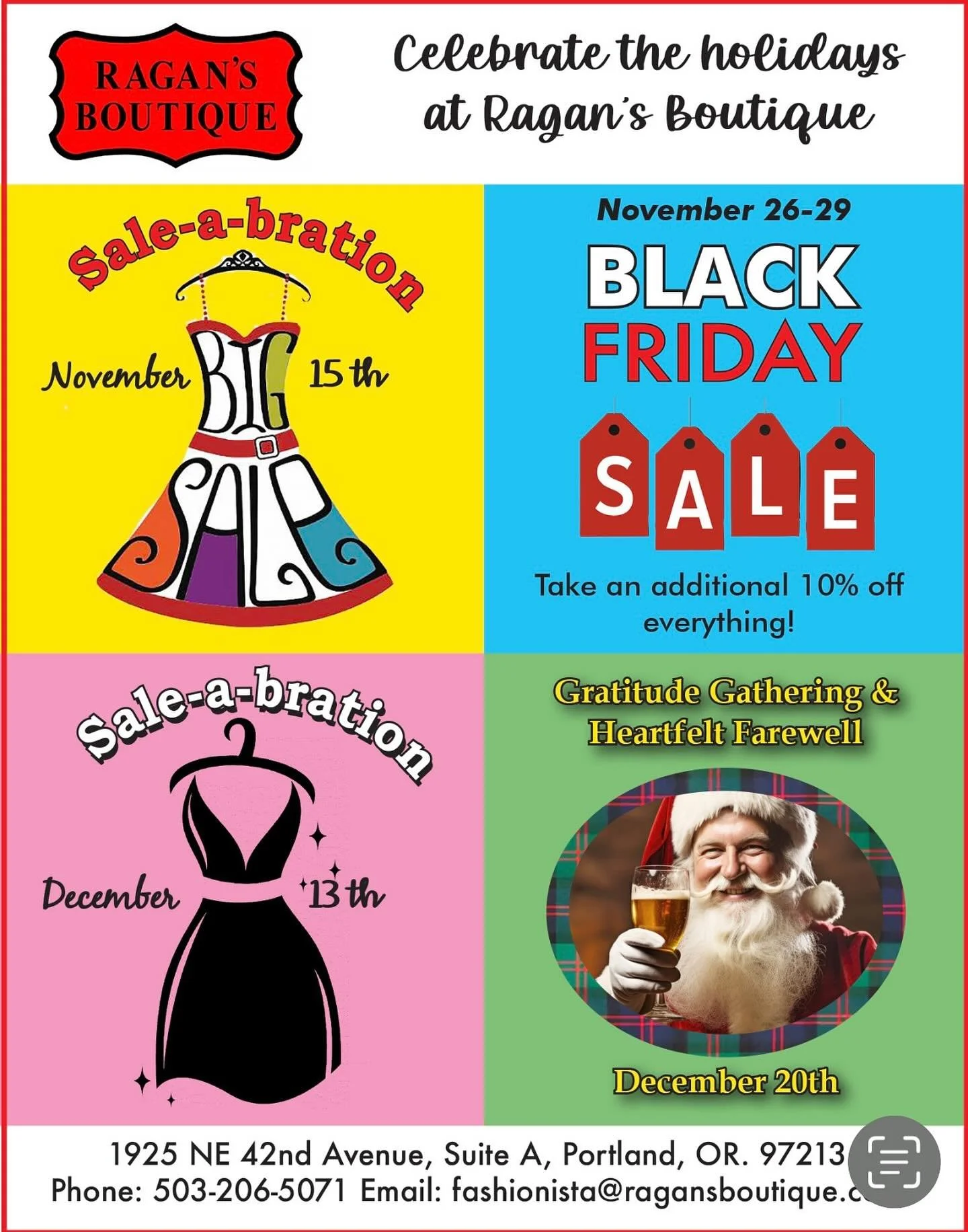 Check out Ragan&rsquo;s Boutique upcoming sales the next 2 months! Please support small business this holiday season and shop local! 👗 🧥 👠 👛 

#pdx #portlandoregon #nepdx #northeastpdx #hollywoodistrictpdx #pdxsmallbusiness #supportsmallbusiness 