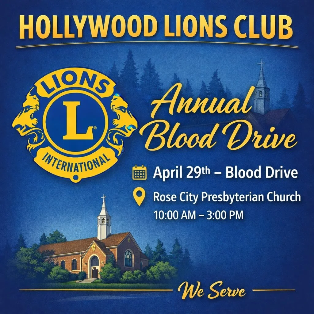🩸 Annual Hollywood Lions Blood Drive
April 29th | 10:00 AM &ndash; 3:00 PM
Rose City Presbyterian Church

Give back in a meaningful way&mdash;your donation matters.
Message me for registration info!

#WeServe #HollywoodLions #GiveBlood #CommunityStr
