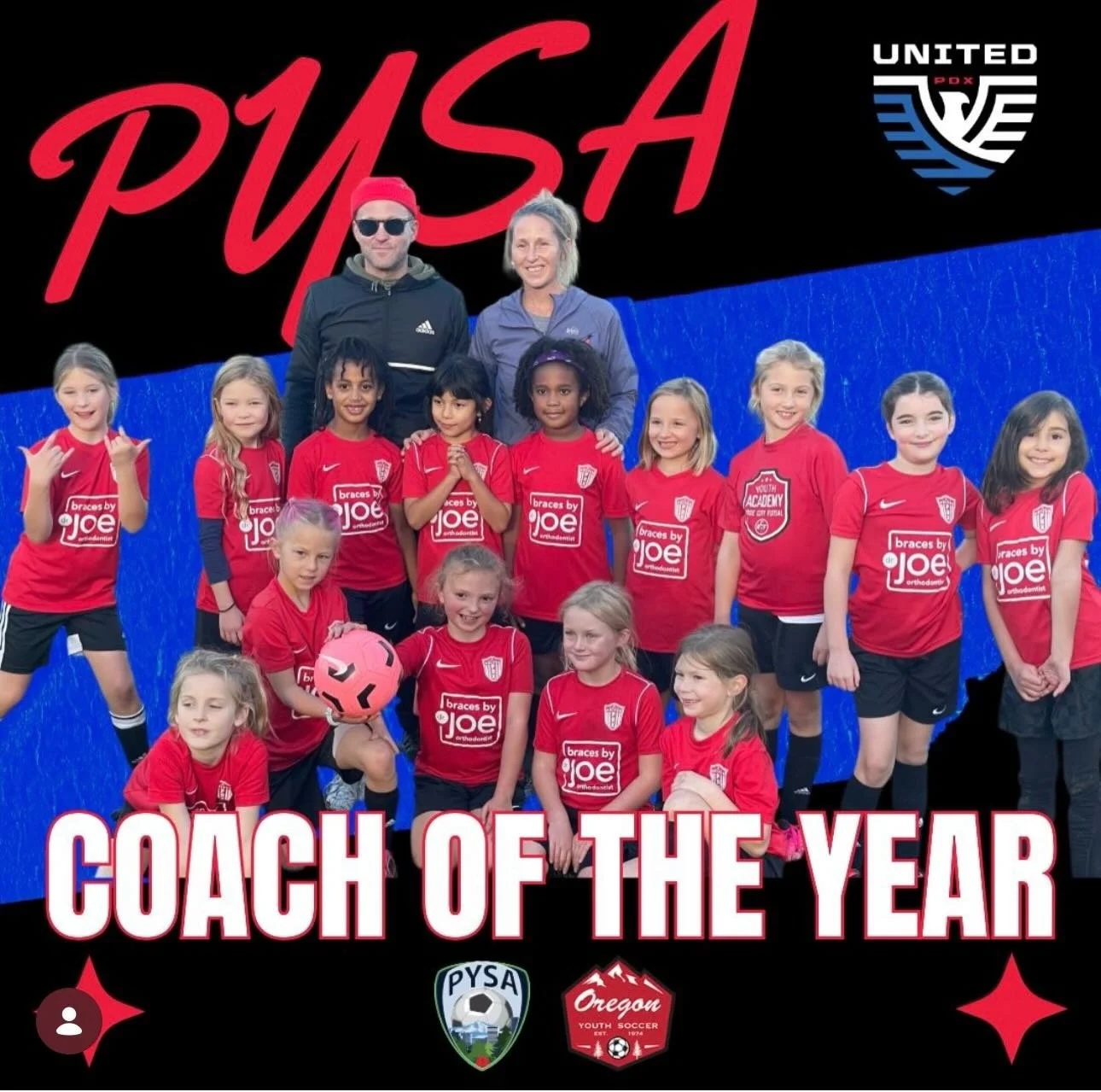 Congratulations to my cousin Mary Dunbar
for being named the 2026 Portland Youth Soccer Association (PYSA) Girls Coach of the Year, as announced in April 2026. She is recognized for her leadership of the Rose City United Tiger Strike 5th Grade Girls 