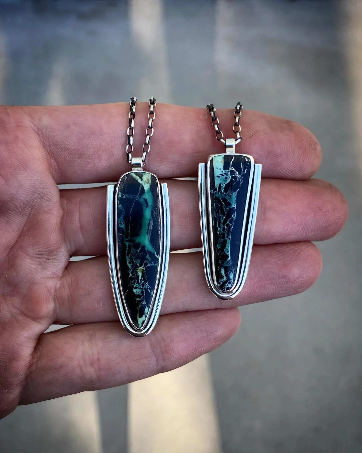 San Pedro Variscite Half Wrap Pendants✨✨

Two sleek and sultry cuts of one of my favorites, San Pedro&hellip;

I love the dagger cuts of these stones! 🖤

Left - 20&rdquo; chain - Available 
Right - 20&rdquo; chain - Available 

Now available, Check 