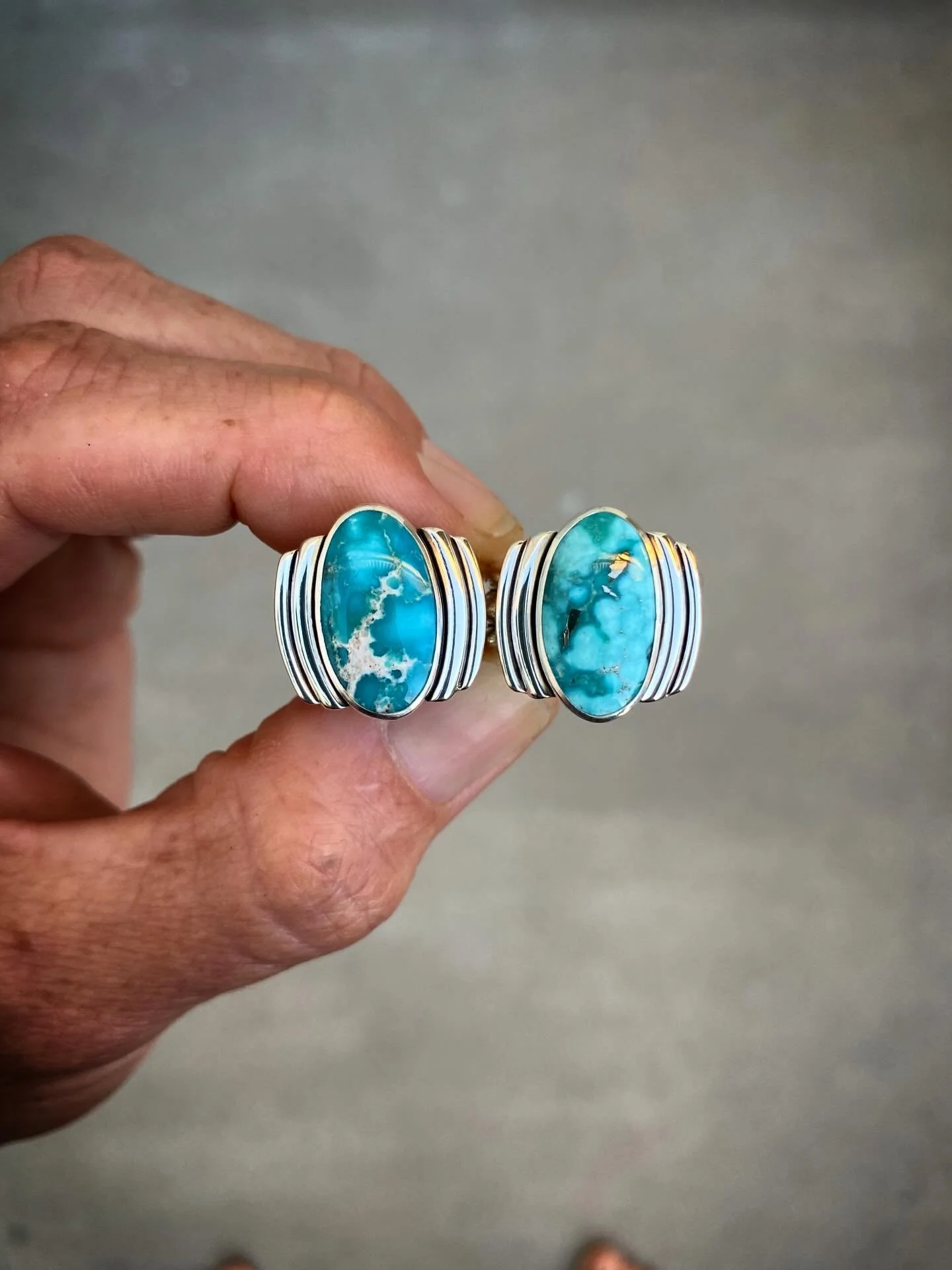Whitewater Turquoise Double Side Bar Ring Duo ✨✨

I&rsquo;m definitely having a moment with Whitewater Turquoise recently&hellip;I can&rsquo;t get enough of it. I was so incredibly lucky to find these two beautiful stones, both cut perfectly for this