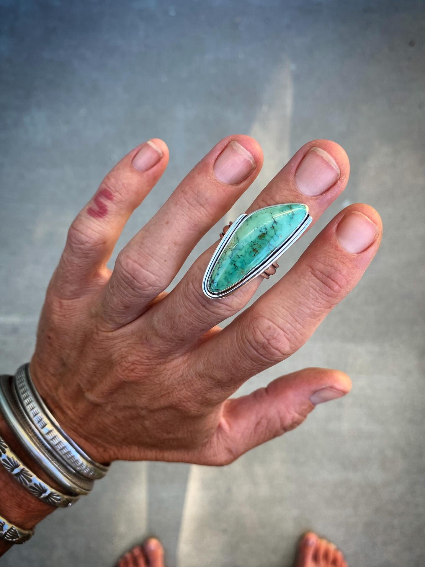 Royston Turquoise Half Wrap Ring✨✨

I always love a sassy cut stone, and it&rsquo;s even better when it&rsquo;s Royston! 

This stone is quite camera shy and was resisting showing her true beauty through photos and videos, trust me when I say she&rsq