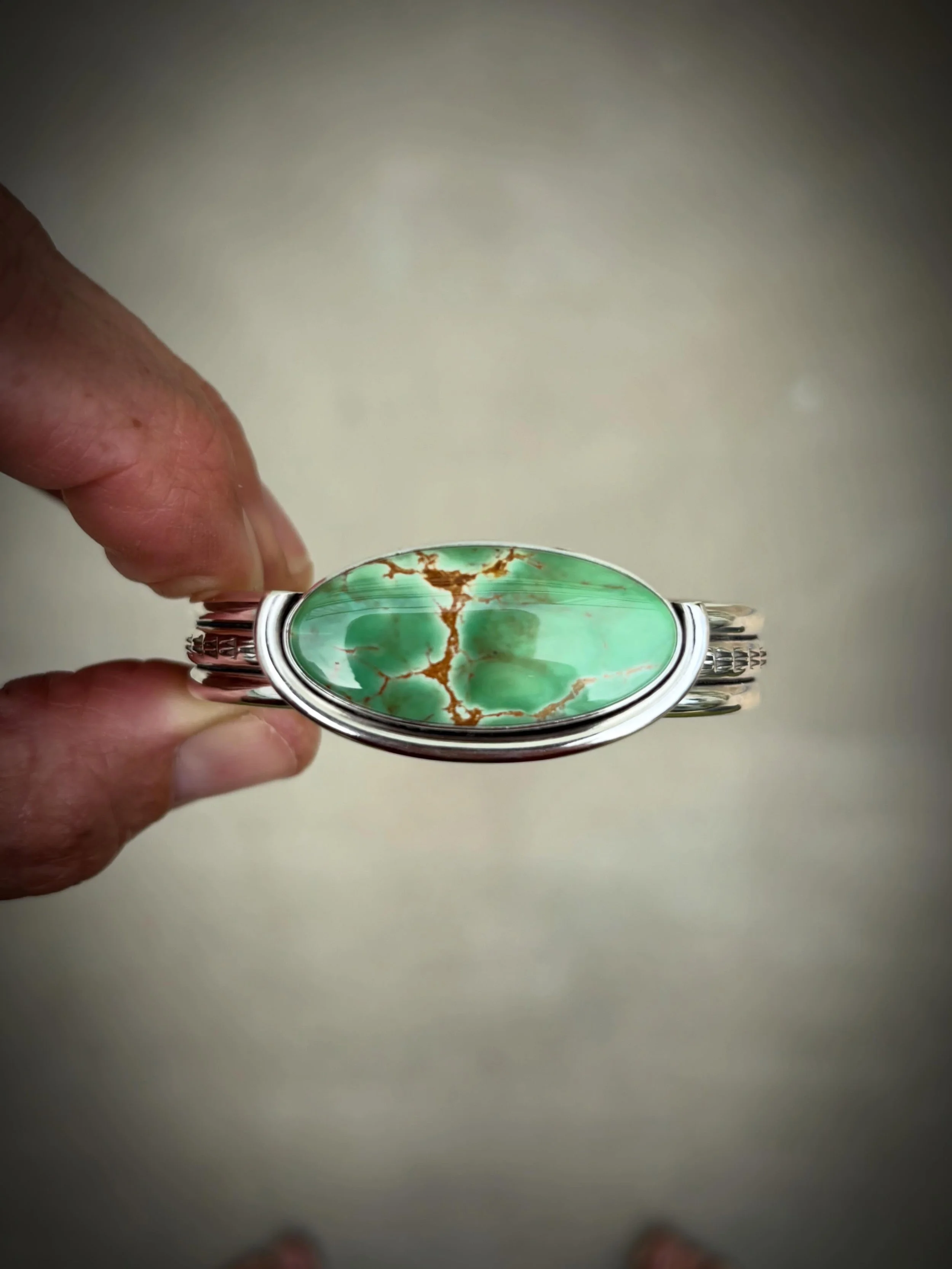 Australian Variscite Half Wrap Classic Statement Cuff✨

I&rsquo;ve been working with a wildly gorgeous variety of Australian Variscite recently and this stone is a prime example of the just how beautiful this material is! 

Set on a stamped version o