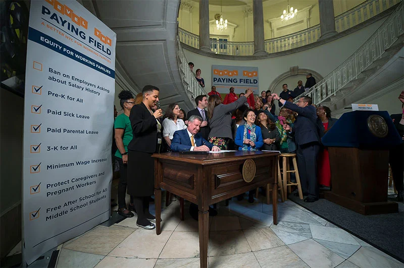 NYC Mayor Bill de Blasio signs new act prohibiting employers to inquire about salary history.