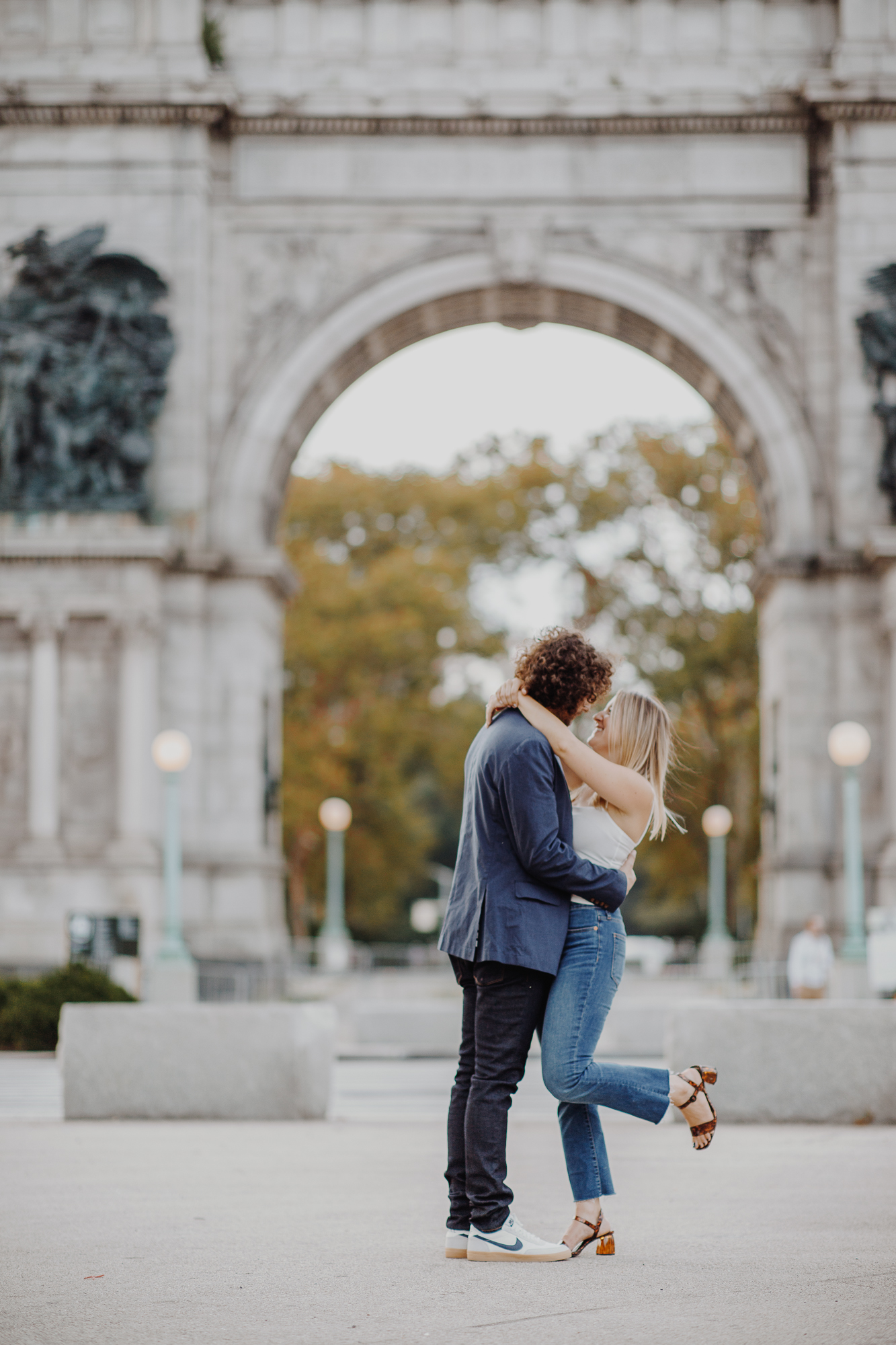 Playful Engagement Photos in Grand Army Plaza