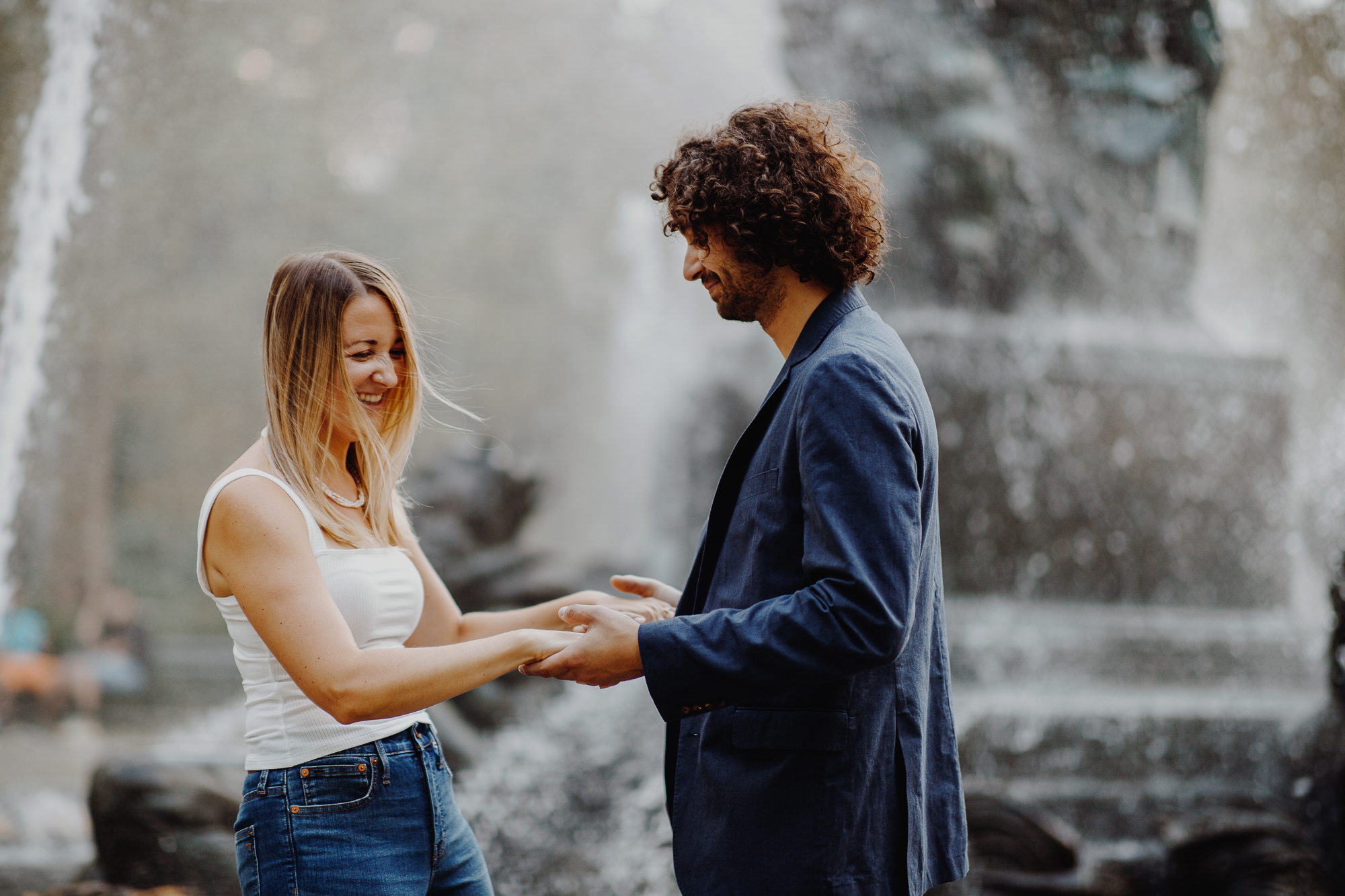 Cheerful Engagement Photos in Grand Army Plaza