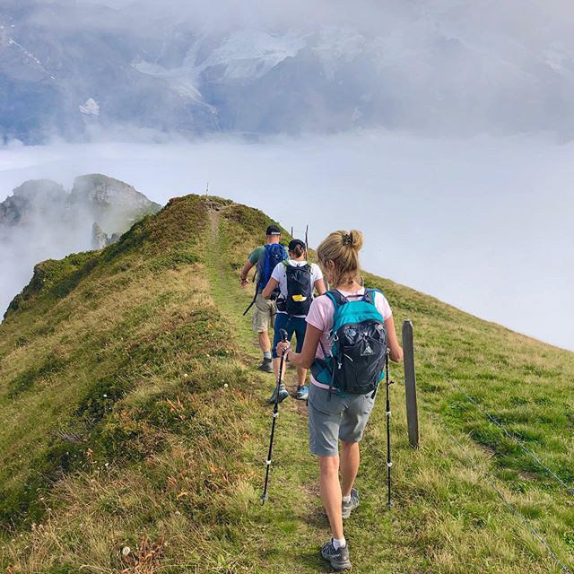 Hiking above the clouds at only 7,000 feet (2125  meters). Views are hidden, but we loved the blanket of white that enveloped us! ⛰🏃&zwj;♀️⛰
.
.
.
.
.
.
.
.
.
.
.
#hikingtheglobe #alpselevated  #gimmelwald #nature #optoutside #getoutside #switzerlan