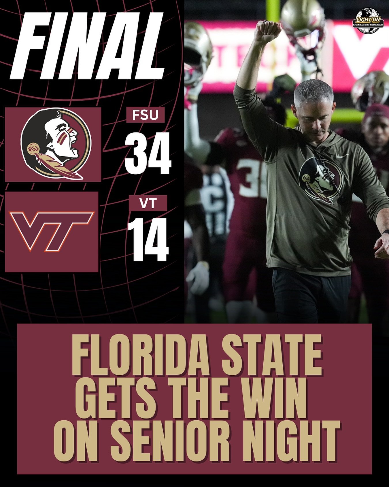 Florida State wins on senior night 🍢

The Seminoles defeated Virginia Tech 34-14