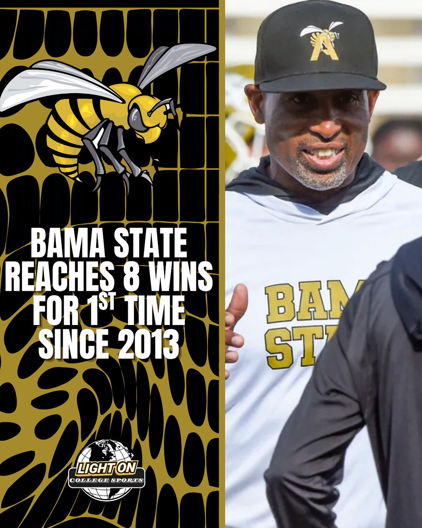 Alabama State reaches 8 WINS for the 1st time since 2013 📈🐝

The Hornets dominated Mississippi Valley State 41-3.

Coach Eddie Robinson Jr. is putting on for his Alma Mater 🔥

#SWARMAs1 @bamastatefb