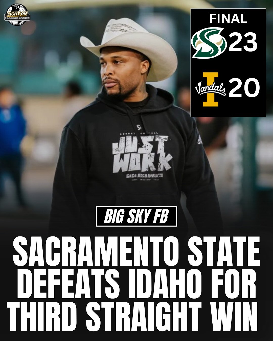 Sacramento State and Coach Brennan Marion are on a 3-game winning streak 🐝🔥

The Hornets beat Idaho 23-20 to keep their FCS Playoffs hopes alive.

#GOGOSACRAMENTO @sacstatefb