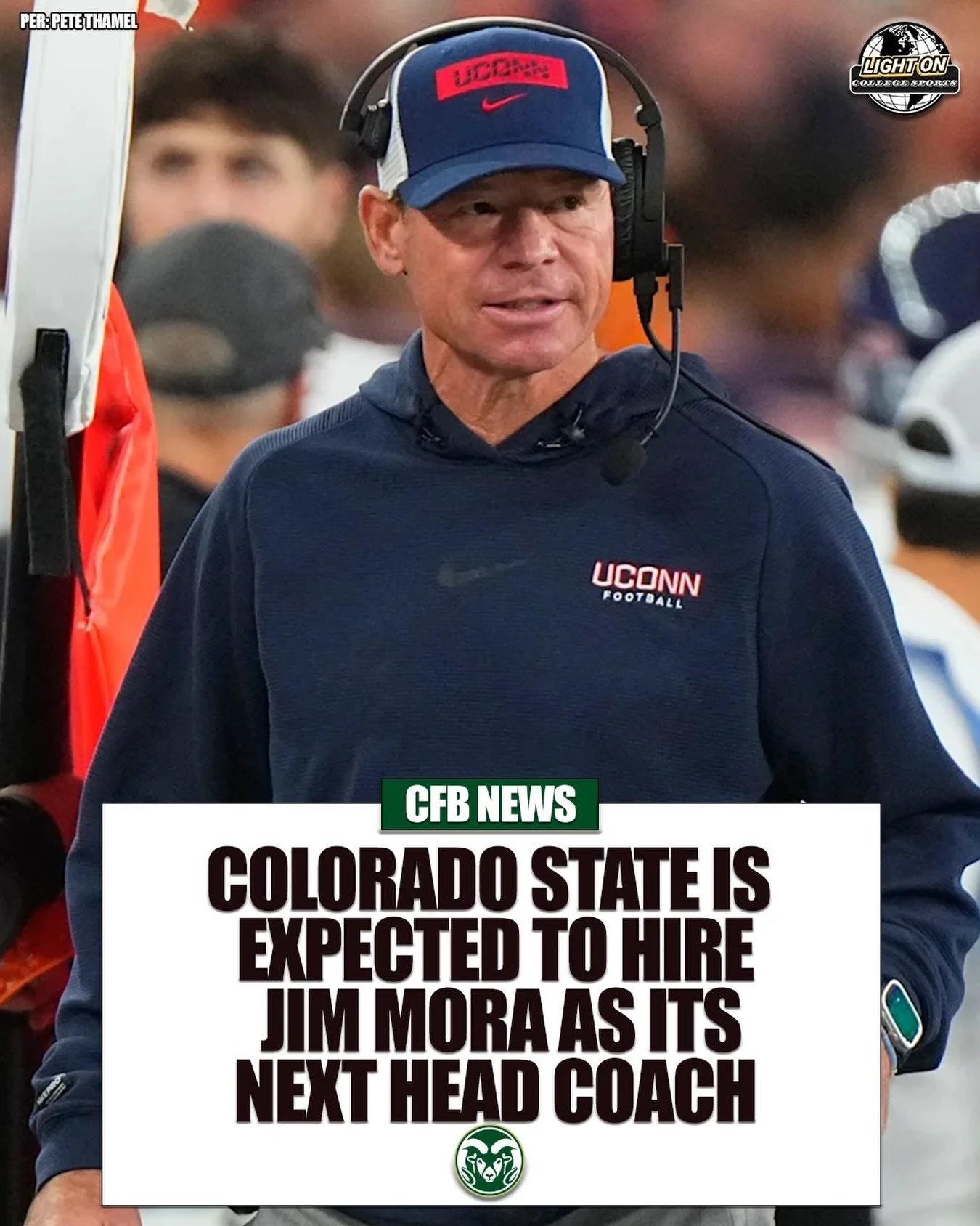 Colorado State is expected to hire UConn&rsquo;s Jim Mora as its next head coach, per @PeteThamel.

He&rsquo;s had 2 consecutive 9-win seasons with the Huskies.

📸: Icon Sportswire