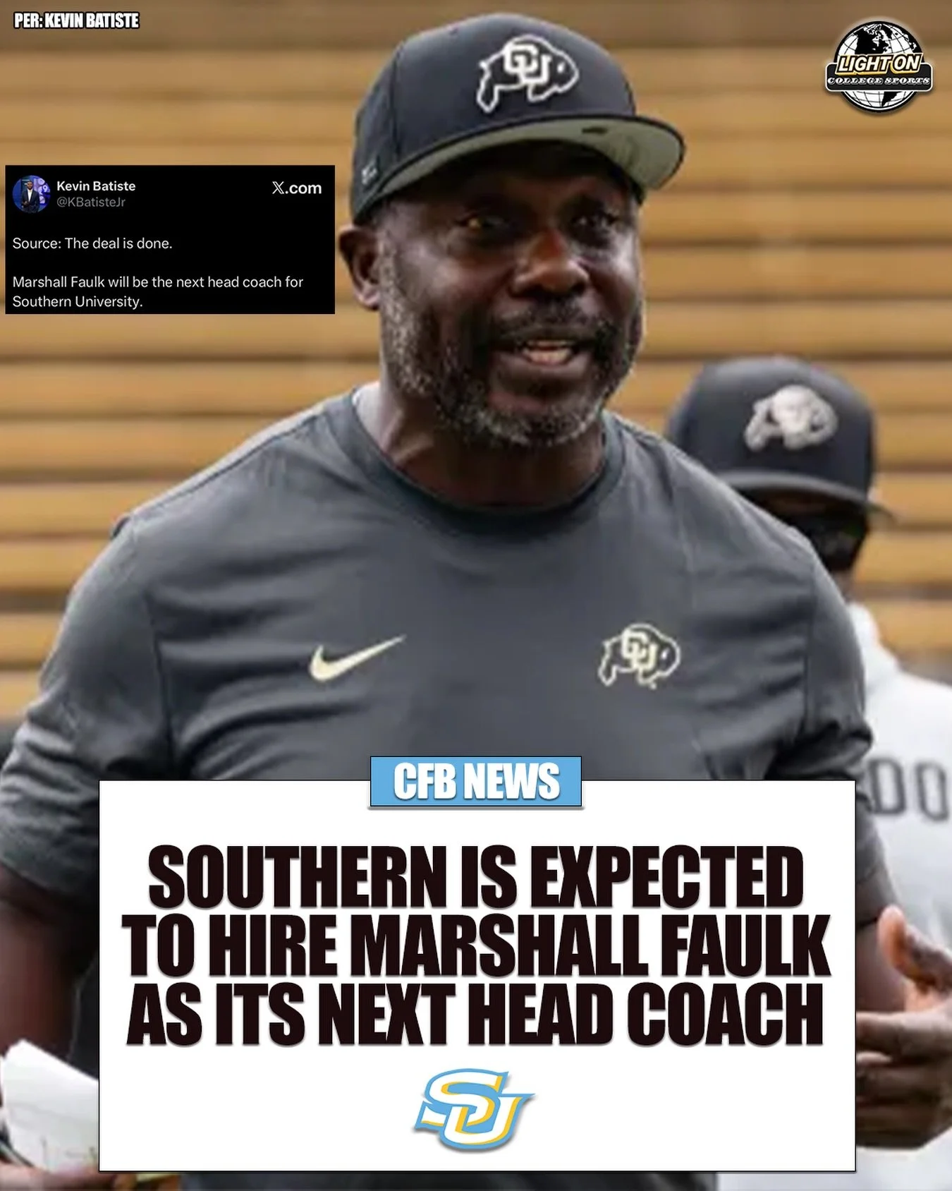 Southern is expected to hire Pro Football Hall of Famer Marshall Faulk as its next head coach, per @kbatistejr. 

He&rsquo;s currently the running backs coach at Colorado.