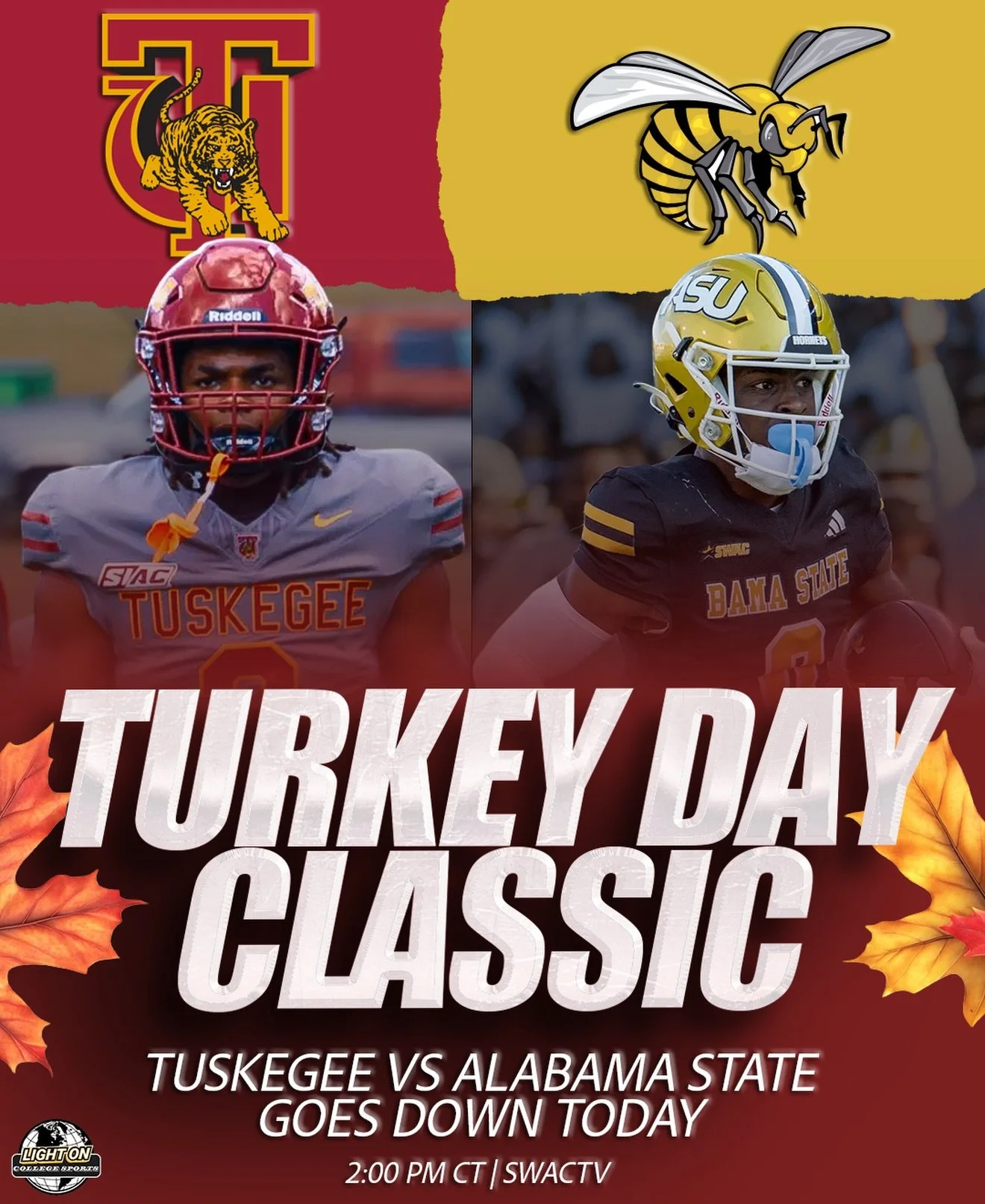 The Turkey Day Classic goes down today  between Tuskegee and Alabama State 🦃🍽️

Game time is 2:00 PM CT on SWACTV