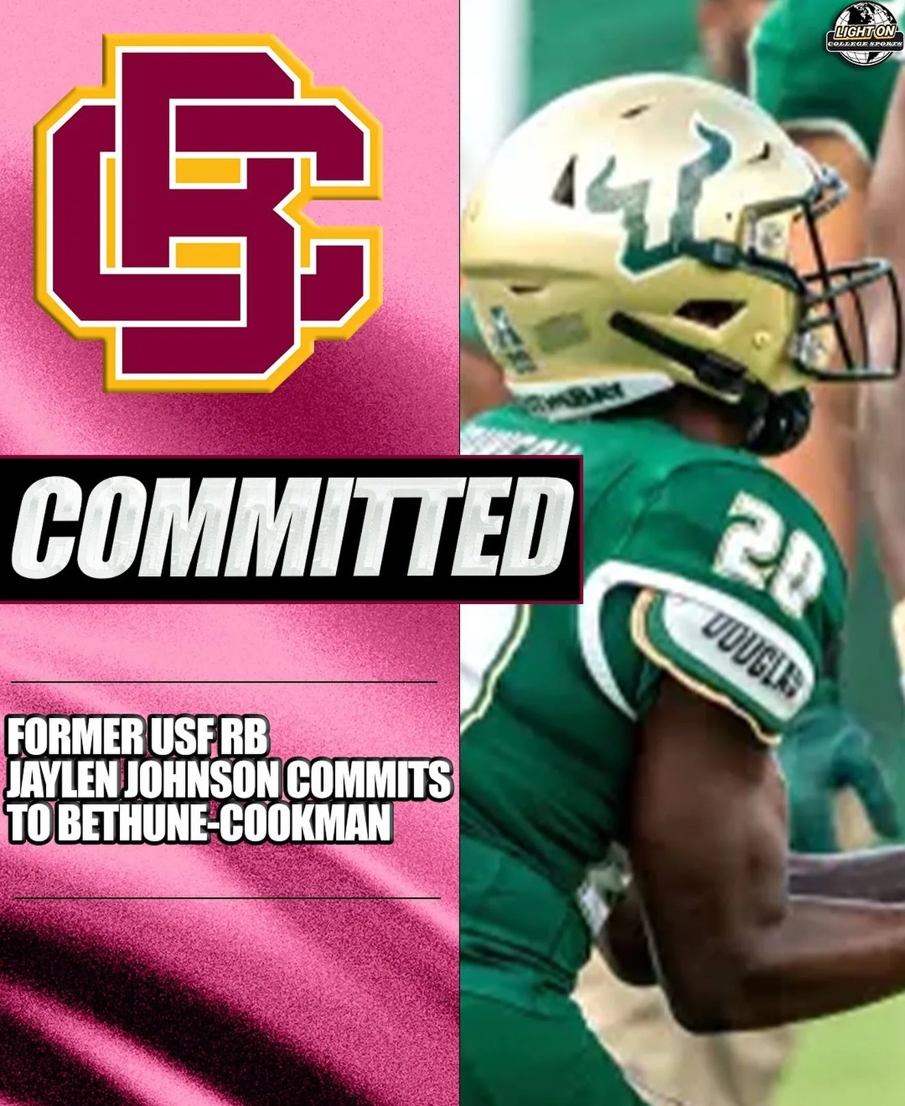 Former USF running back Jaylen Johnson has committed to Bethune-Cookman. 😼

#HailWildcats 

📸: @soflobulls