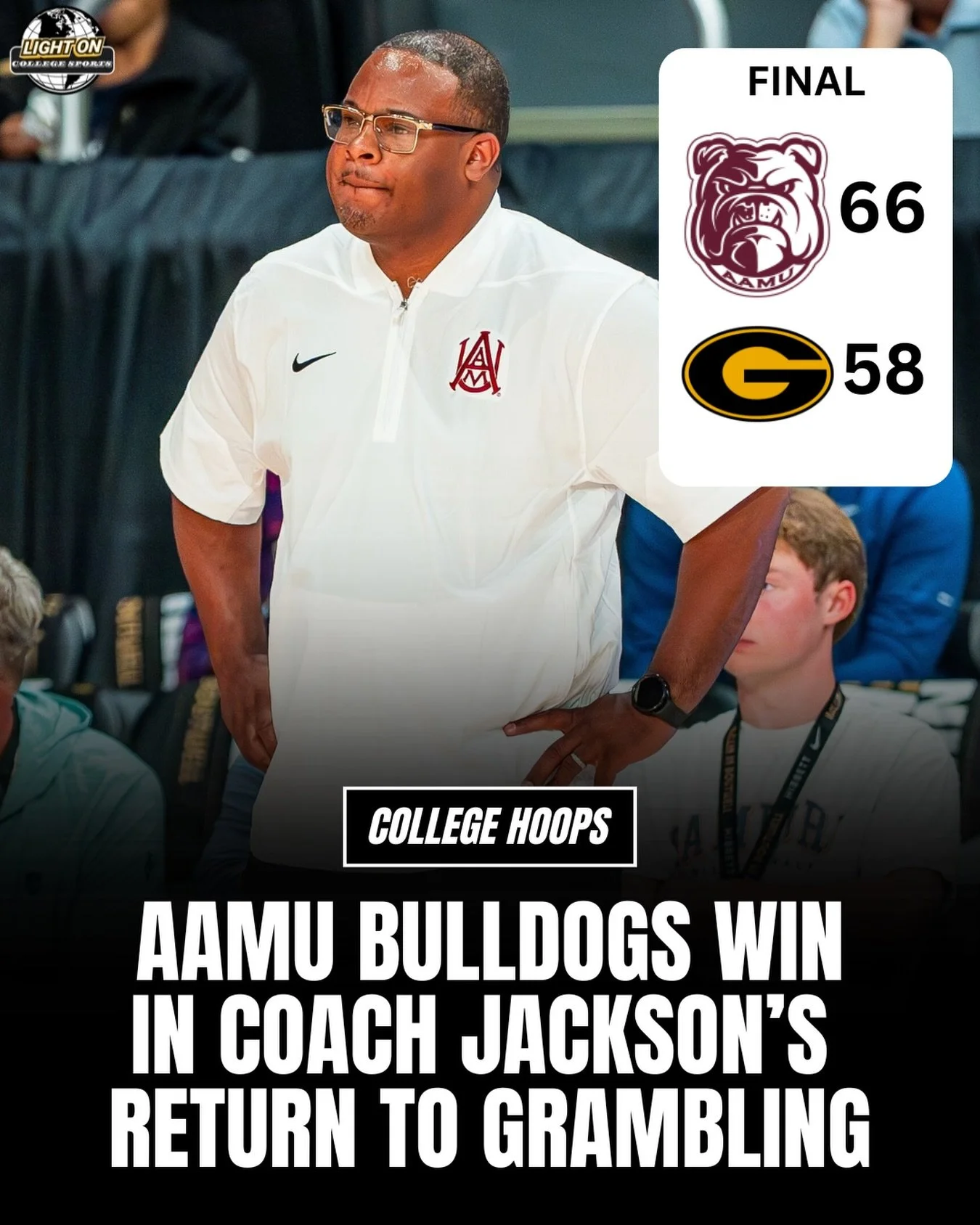 Alabama A&amp;M gets the win in Coach Donte&rsquo; Jackson&rsquo;s return to Grambling State. 🐶

James Graham III led the way for the Bulldogs with 19 points.