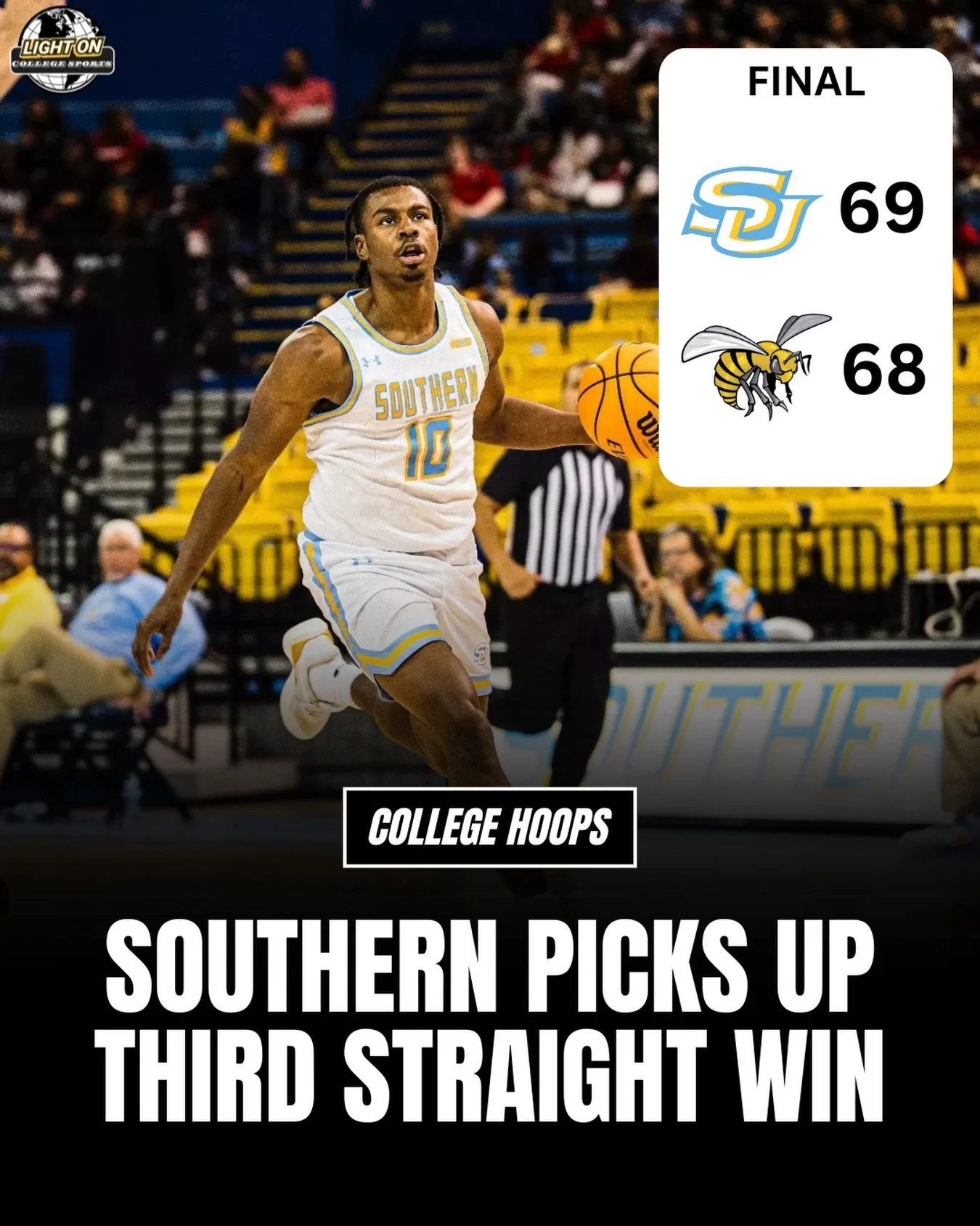 Southern beats Alabama State for its 3rd win in a row. 🐆

The Jaguars outscored the Hornets in the paint 32-18.
