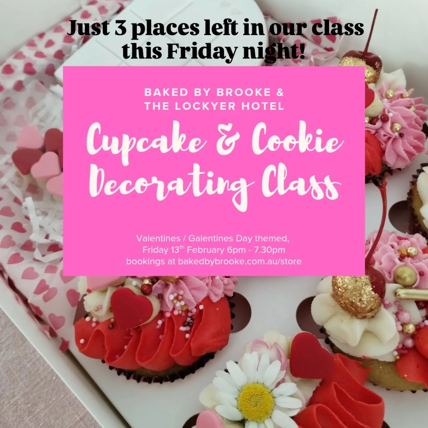 There are just three places left for our Cupcake and Cookie decorating class this Friday evening! 

If you've been thinking about joining our Galentines/ Valentines themed class this Friday night at @the_lockyerhotel , now is the time! Just a few luc