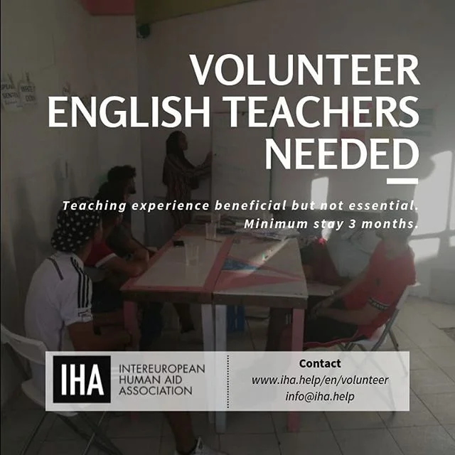 As soon as possible we need volunteer teachers for English classes in our community center.

Contact us on www.iha.help/en/volunteer

#dignityfirst #chooselove #northgreece #helprefugees #greecerefugees #refugees #refugeeswelcome #Thessaloniki #human
