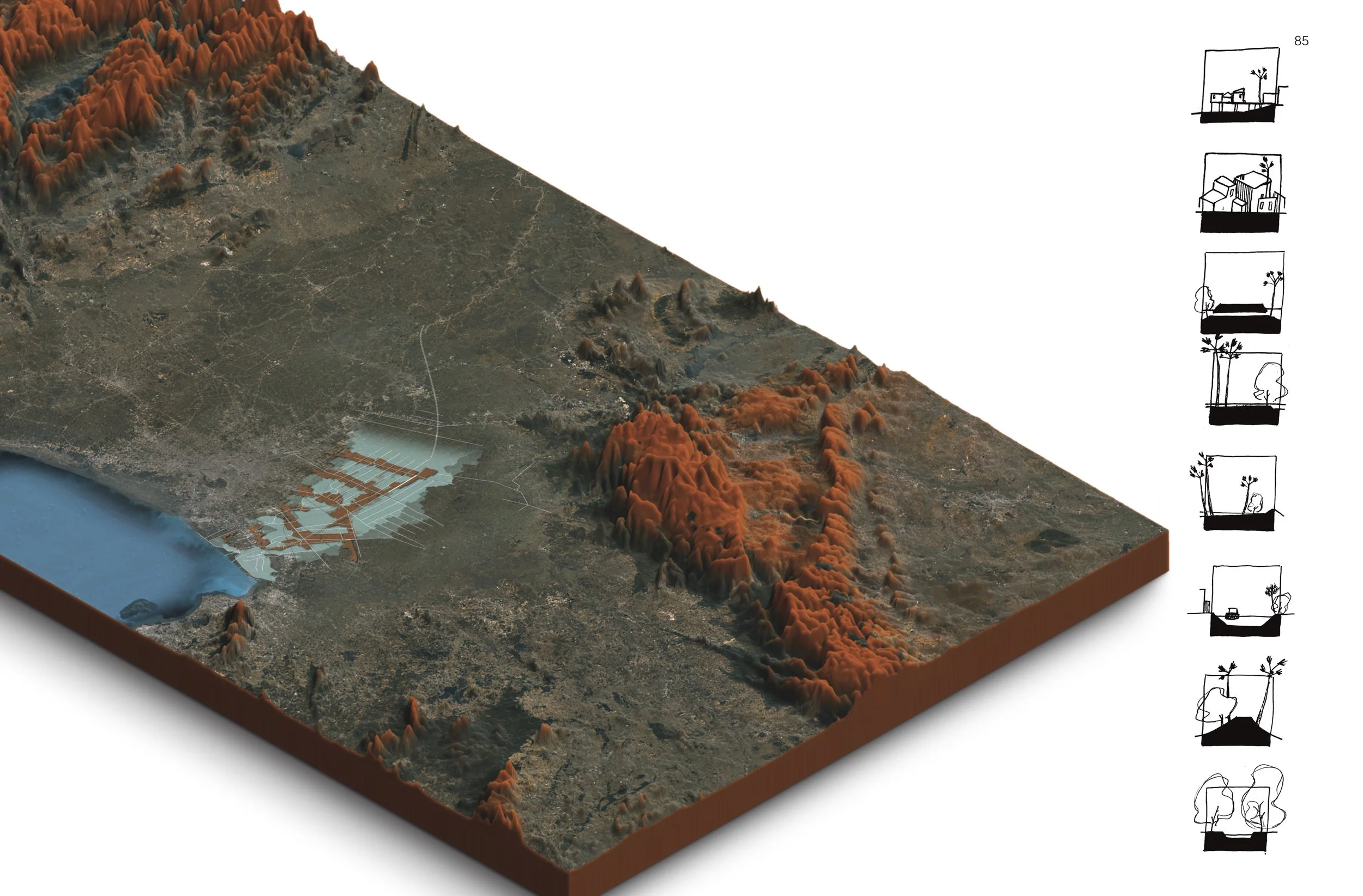 Double page 84 / 85 de la plaquette de diplôme “Un élan Sédimentaire”