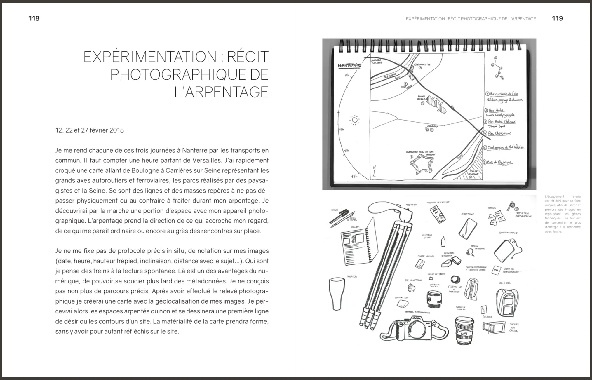 Double page 118 / 119 du mémoire d’études “Photographier le dessein du projet”