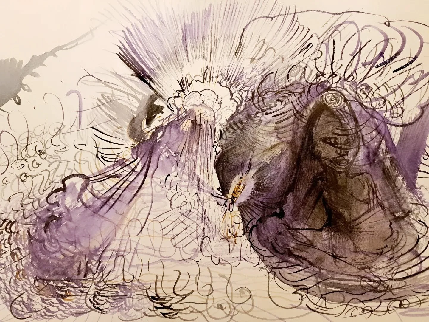 Last night I dreamt of the Orix&aacute; Nan&atilde;, I was putting my hands through the road to get to the mud underneath the tarmac so I could paint my face with her clay. 

A choir sang, all with mud on their faces. Draped in a purple cloak she ent